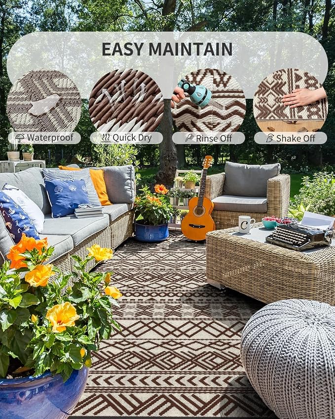 MontVoo Outdoor Rug 8x10 Waterproof Outdoor Patio Rug Mat Reverisble Plastic - Image 2