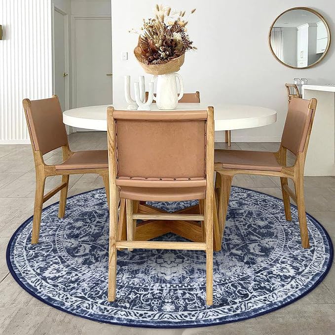 KILOCOCO Area Rug 5ft Round Living Room Rug Washable Printed Vintage Floral - Image 3