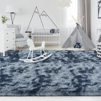 FlyDOIT Large Area Rugs for Living Room, 4x6 Feet Tie-Dyed Blue Grey Shaggy Rug - Image 4