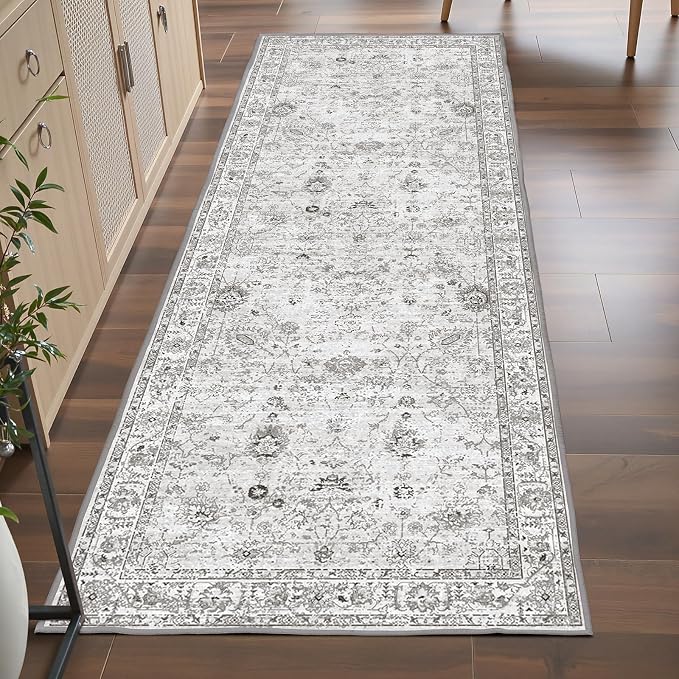 Grey Runner Rug for Hallways Kitchen 2x6, Non Slip Washable Rug - Image 2