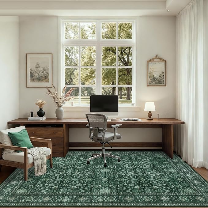 5x7 Area Rugs Living Room Rug: Washable Vintage Distressed Floral Rug No Slip - Image 6