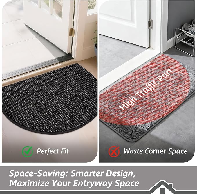 BEQHAUSE Dirt Trapper Door Mat 26" x 40" Half Circle Non-Slip Washable Doormats - Image 6