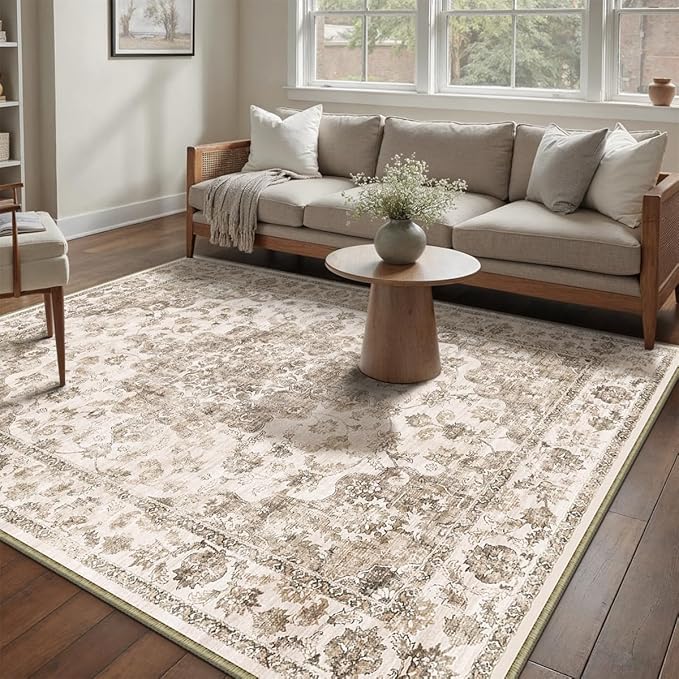 10x12 Neutral Area Rug Brown Vintage Living Room Bedroom Washable Carpet - Image 3