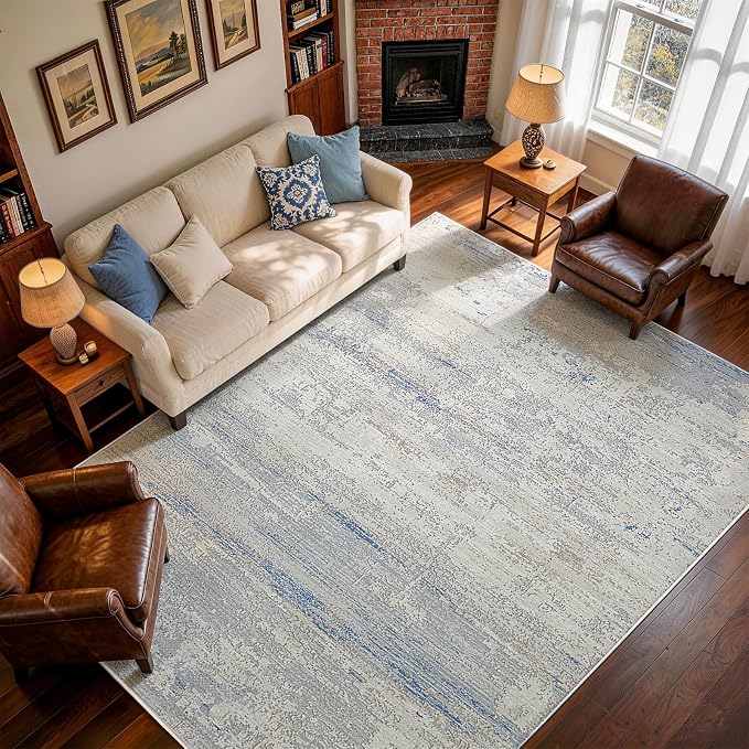 Washable Rugs 9x12 Area Rug for Living Room- Modern Abstract Rugs for Bedroom by Lbris