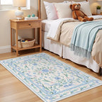 Blue Floral Rug 3x5 for Girls Bedroom or Nursery, Cute Bow Washable Area Rug - Image 2
