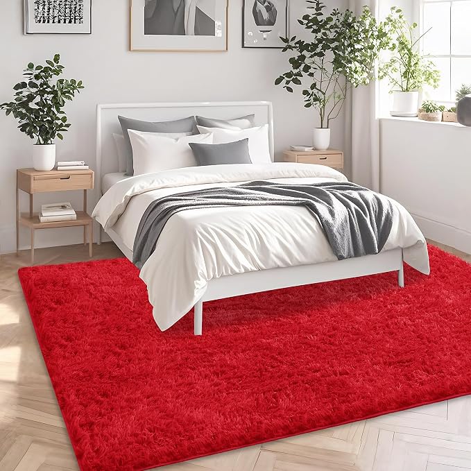 6x9 Red Area Rugs for Living Room, Large Fluffy Shag Rug for Bedroom Nursery - Image 3