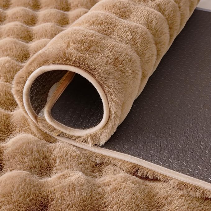 Coffee Rabbit Plush Rug 8'x10', Fluffy Shaggy Area Rug - Image 7