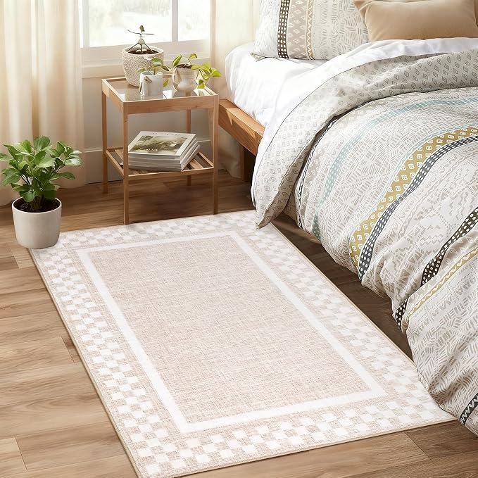 Small Area Rug 2x3 Modern Checkered Entry Rug Solid Color Scalloped Kitchen - Image 4
