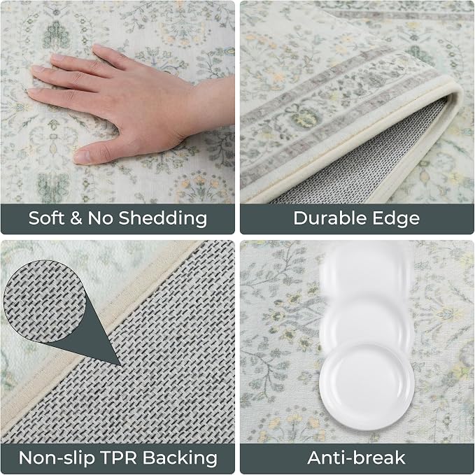 GRANNY SAYS Boho Kitchen Rug Sets of 3, Non Slip Washable Faux Wool Kitchen Mats - Image 3