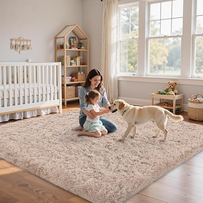 5x7 Area Rug for Living Room:Ultra Soft Fluffy Shag Beige Rugs, Large Fuzzy - Image 9