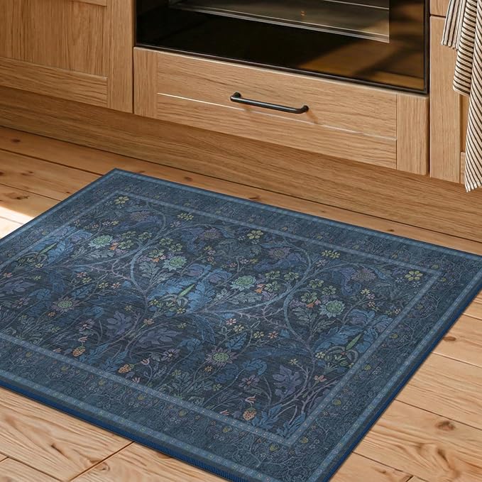 Blue Small 2x3 Entryway Rugs Indoor, Oriental Floral Kitchen Mats Non Slip - Image 8