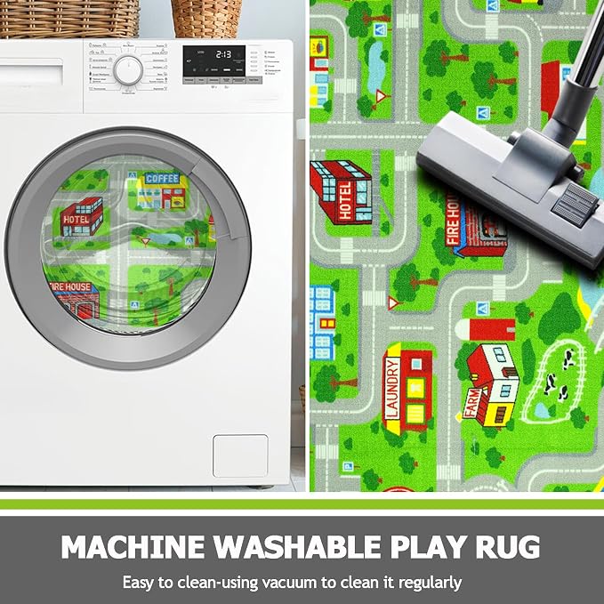 Capslpad Green Car Road Kid Rug Carpet Playmat - Image 7