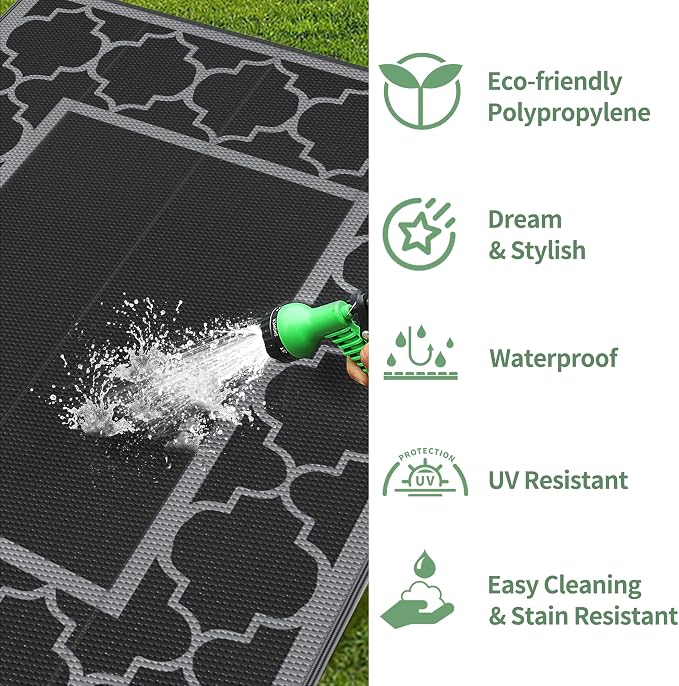 GENIMO 8' x 10' Outdoor Rug Patio Waterproof, Reversible Plastic Straw Area - Image 5