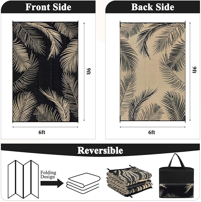 Pauwer Waterproof Outdoor Rug 6x9, Reversible Plastic Straw Patio Camping Rug - Image 2
