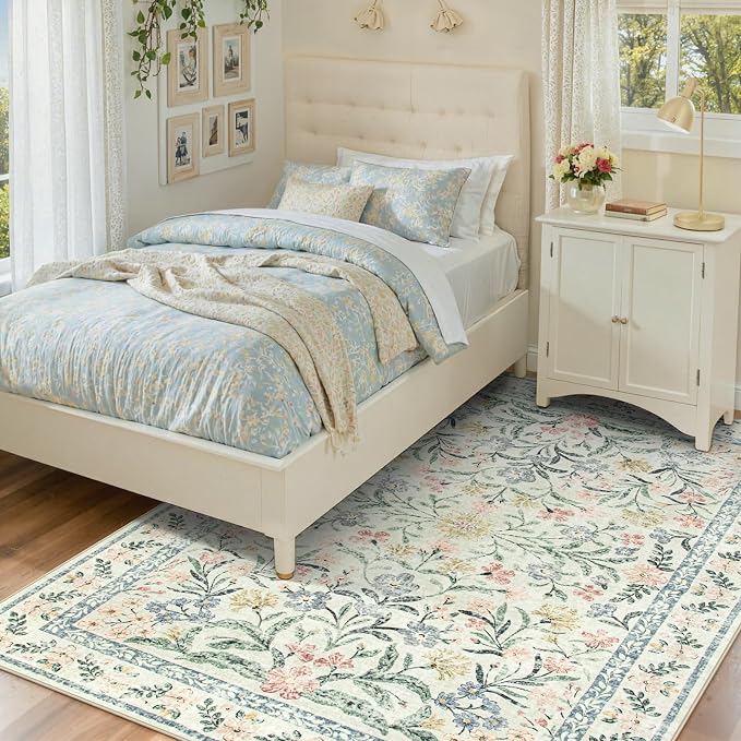 Wonnitar Boho Floral Washable Rugs 5x7, Soft Area Rugs - Image 3