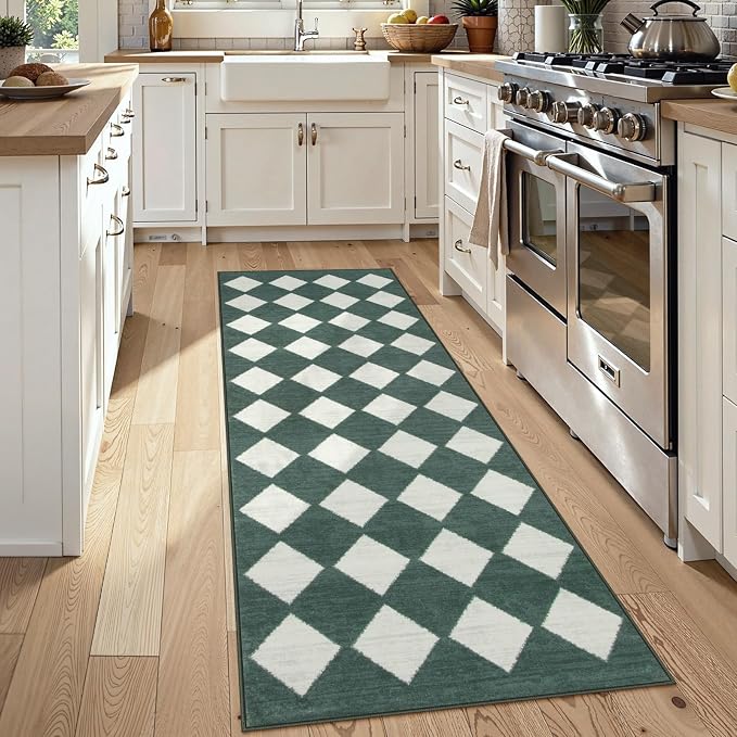 Lahome Zelie Checkered Washable 2x6 Green Runners - Image 3