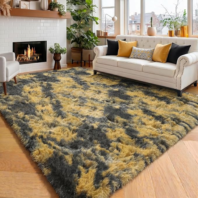 Amdrebio Black Gold Yellow Grey Rugs by Amdrebio