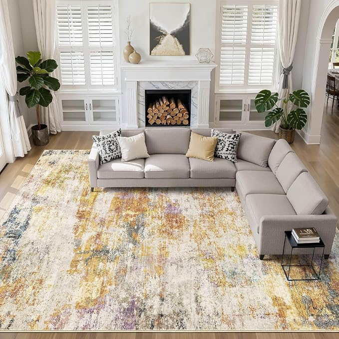 12x18 Area Rugs Living Room: Washable Large Abstract Modern Soft Stain by LOONGRUG