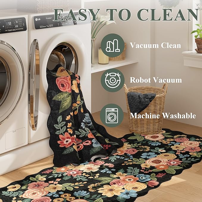 DUKINO 2x5 Washable Runner Rugs, Non Slip Floral Print Entryway Rug - Image 7