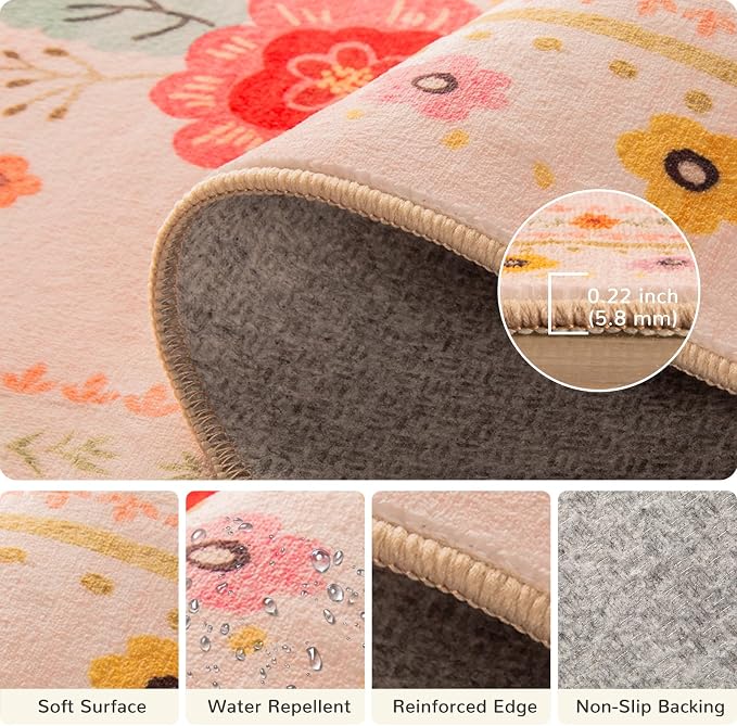2x6 Area Rugs for Living Room Vacuum-Friendly Machine Washable Area Rug Flower - Image 4
