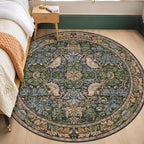 Washable Round Area Rugs 6ft for Living Room, Vintage Large Boho Floral Bird - Image 3
