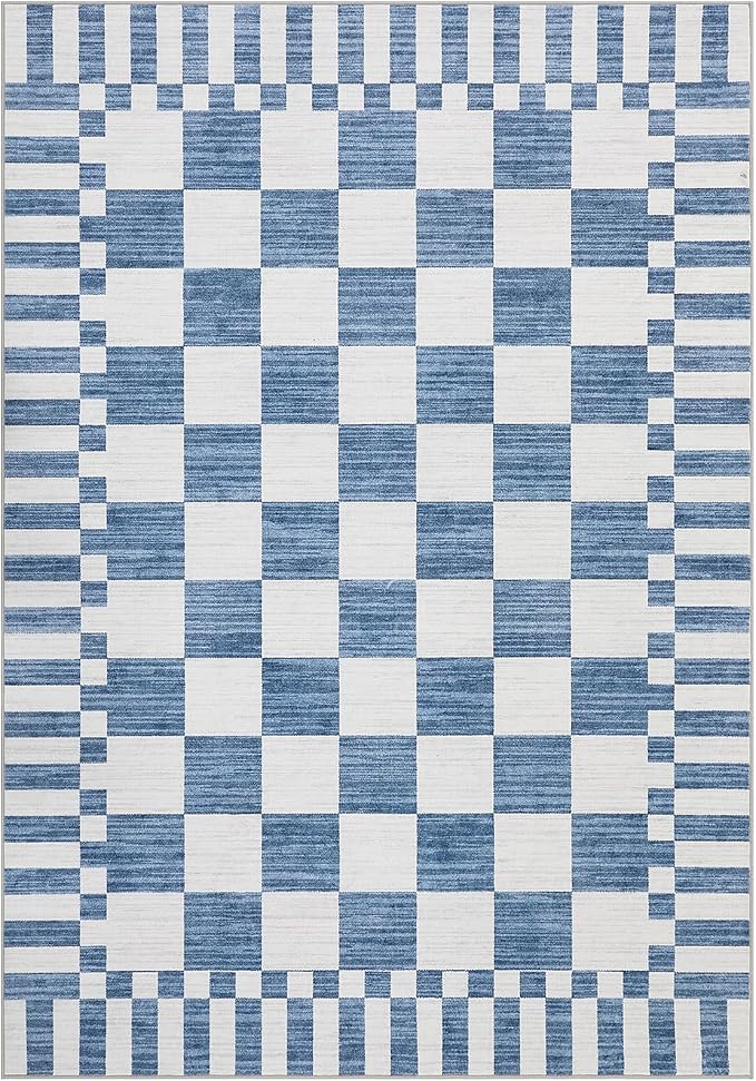 GarveeHome 8×10 Area Rugs for Living Room, Dark Blue Checkered Rug，Modern - Image 5