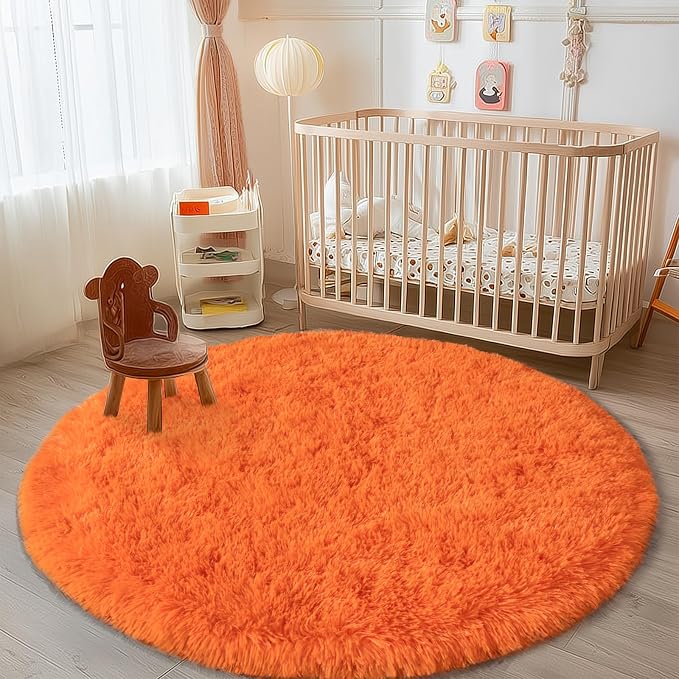 Round Orange Rug for Bedroom, 4 ft Circle Area Rugs for Living Room, Soft - Image 3
