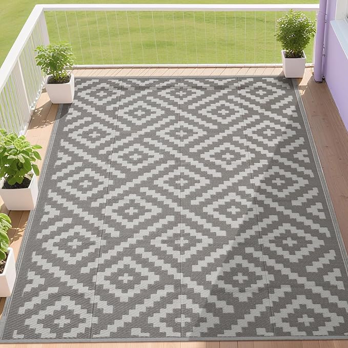 RURALITY Outdoor Rugs 6x9 Feet for Patios Clearance, Plastic Straw Waterproof by RURALITY