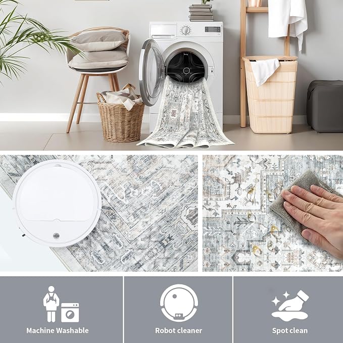 Area Rug 5×7 Washable Rugs for Bedroom, Vintage Floral Rug Soft Non Slip Stain - Image 4