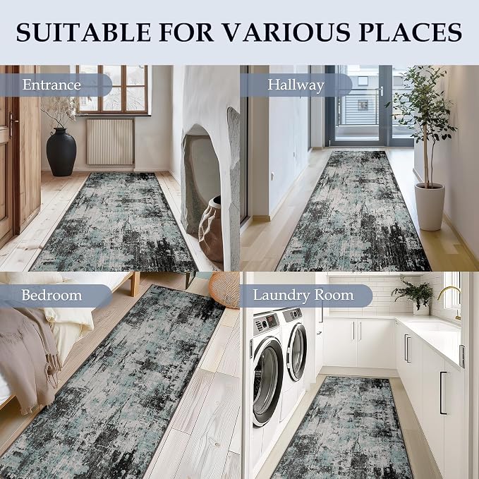 RELEANY Washable Area Rugs 2'x6' Non-Slip Modern Abstract Soft - Image 4