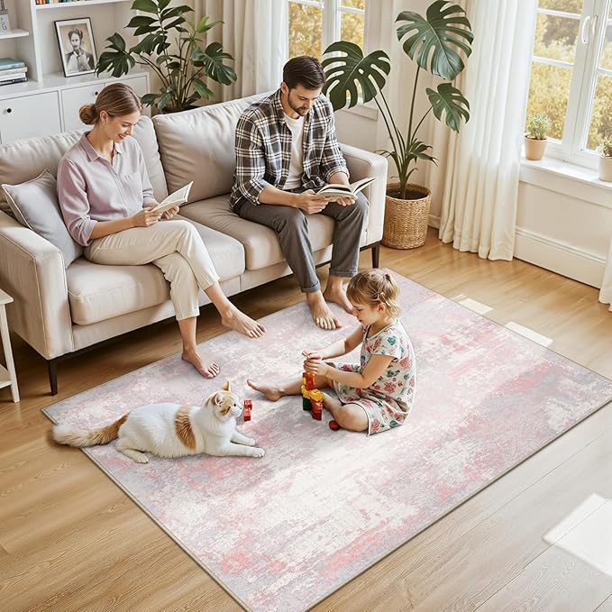 RELEANY Washable Area Rugs 4'x6' Non-Slip Modern Abstract Soft - Image 2