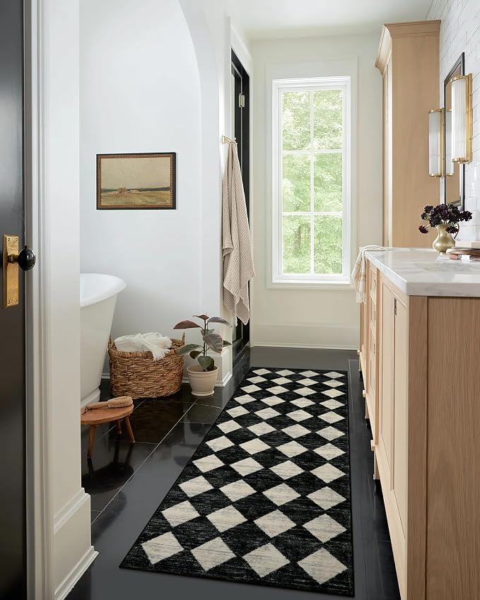 Lahome Zelie Washable Kitchen Runner Rug, 2x7 Black and White Hallway Bathroom - Image 3