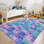 4x6ft Tie-Dyed Purple Rainbow Carpet Soft Area Rugs by TENNOLA