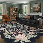 DCX Black Floral Rug 9x12, Washable Black Rug by DCXWashableRug