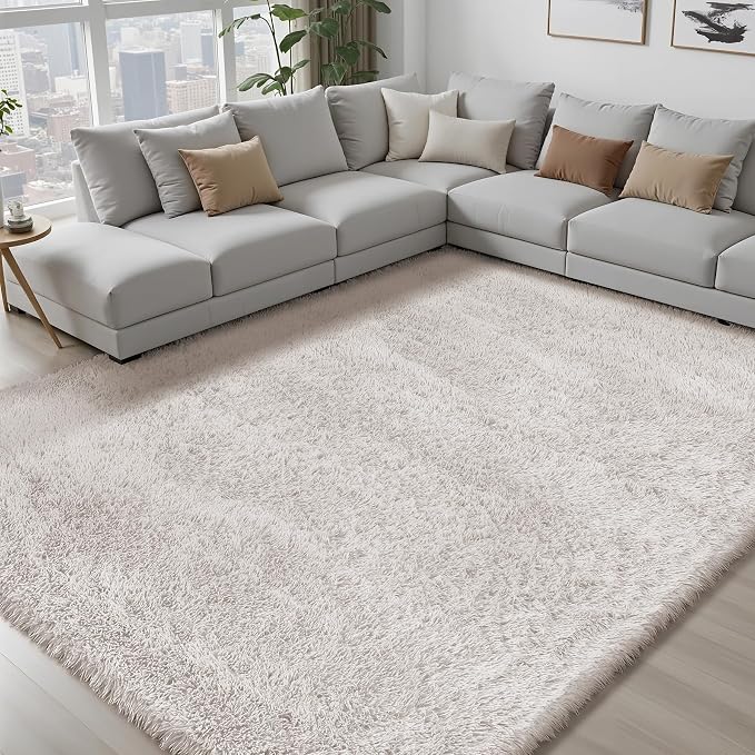 8x10 Area Rugs for Living Room Bedroom: White Soft Fluffy Shag Upgrade Non-Slip - Image 7