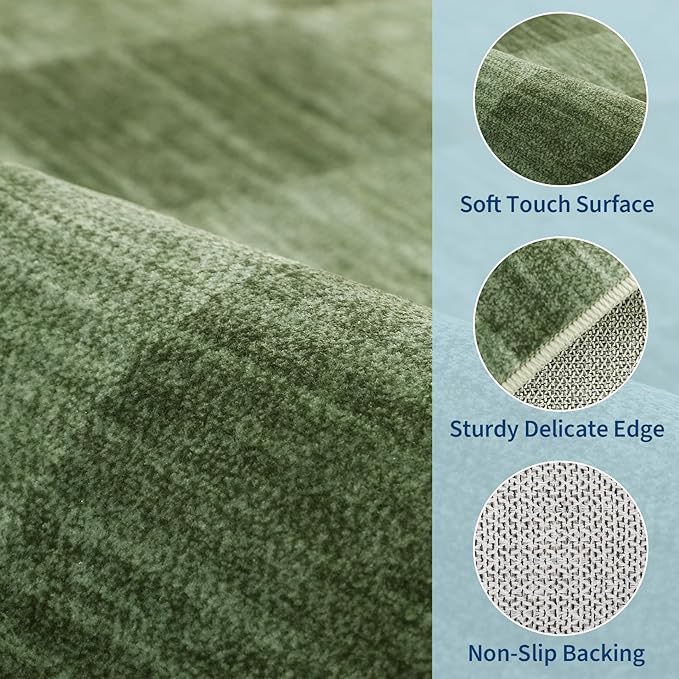 GarveeHome Moss Green Checkered Rug, Washable 3x5 Rug Non Slip - Image 5