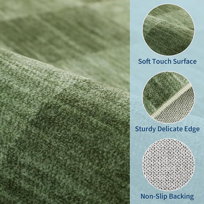 GarveeHome 2.5×8 Kitchen Runner Rug Non Slip, Moss Green Checkered Rug - Image 4