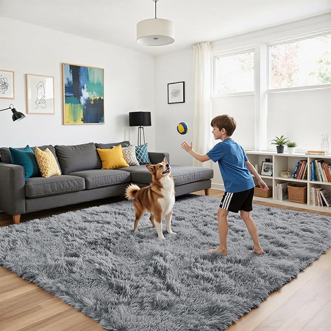 yongyangjuxin Fluffy Rug Shag Area Rug, Light Grey 10x14 Area Rugs - Image 4