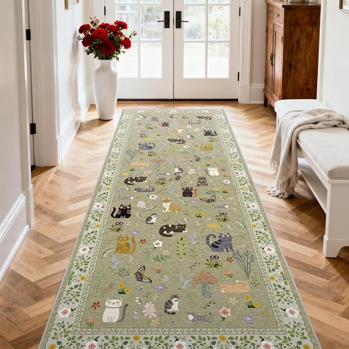 3x7 Washable Rug Runner, Non Slip Low Pile Hallway Cat Runner Rug, Stain - Image 8