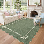 GarveeHome Scalloped Bow Rug for Living Room, Solid Green Rug for Dorm by GarveeHome