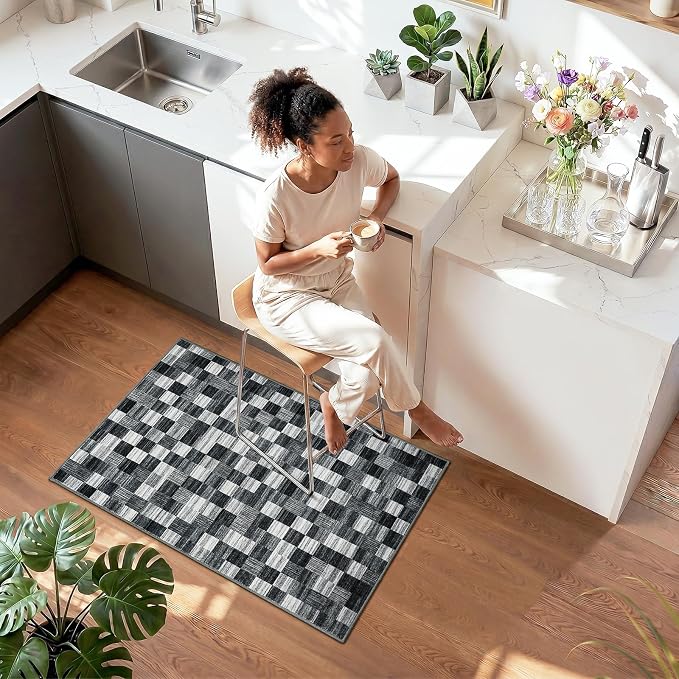 Terrug Black and White Checkered Rug - Image 2