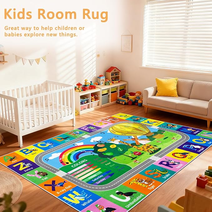 Kids Rug for Playroom Educational ABC Rug Washable Play Mat Learning Alphabet - Image 6