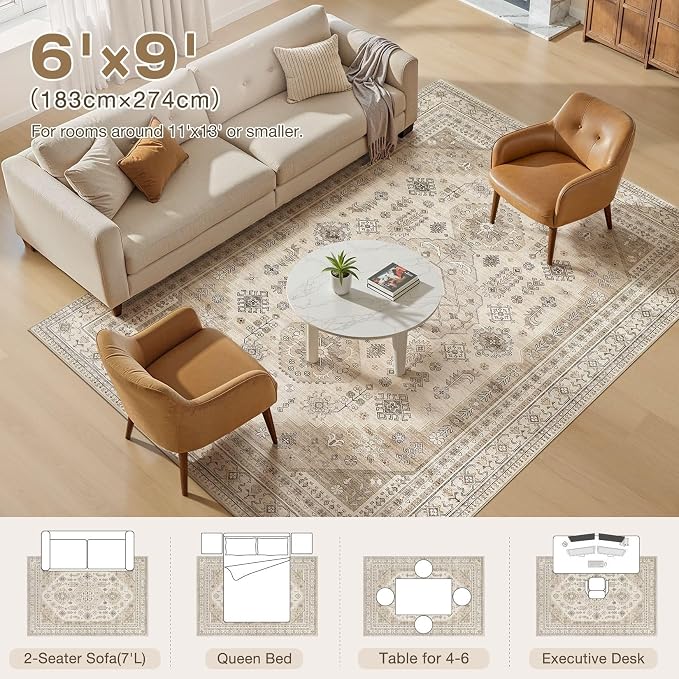 6x9 Washable Area Rug, Large Rugs - Image 8
