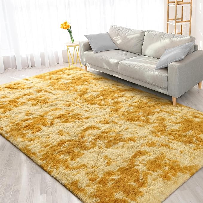 FlyDOIT Large Area Rugs for Living Room, 4x6 Feet Tie-Dyed Orange Shaggy Rug - Image 9