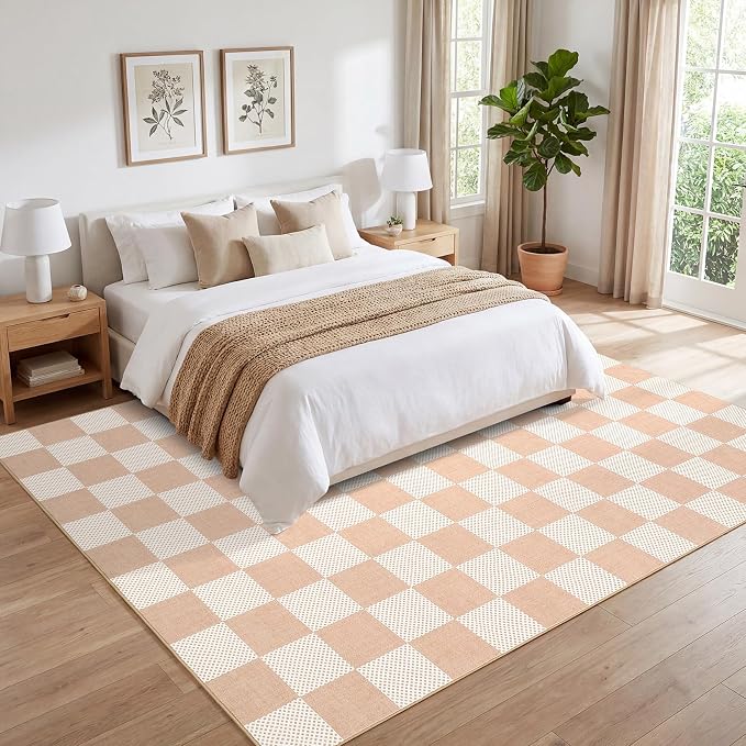 GarveeHome Checkered Blush Beige Neutral 8x10 Area Rug - Image 2