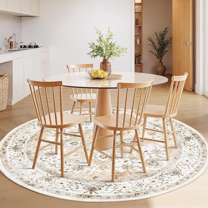 AMADA HOMEFURNISHING Round 4ft Area Rugs, Low-Profile Washable Rug - Image 3