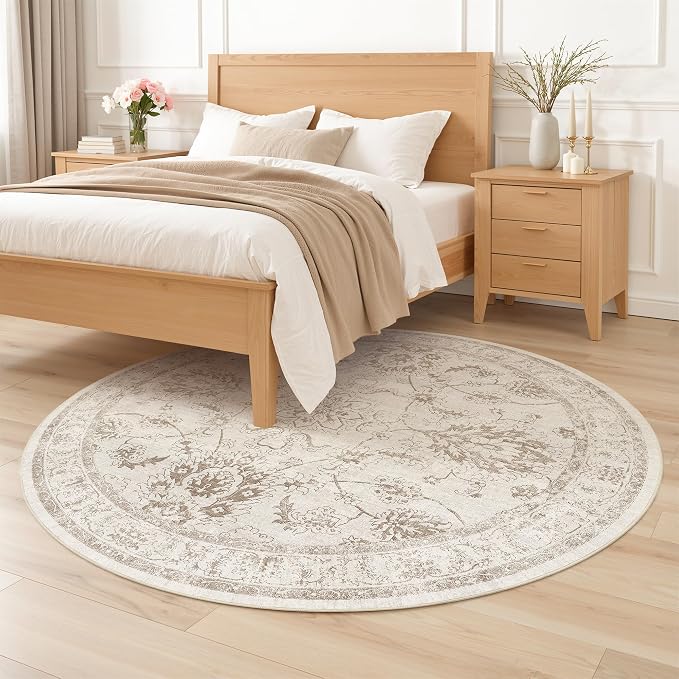 Madane Washable Round Rug 6ft for Living Room, Soft Ultra-Thin Non-Slip Vintage - Image 4