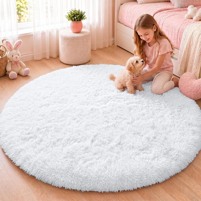 OLANLY White Round Rugs for Bedroom by OLANLY