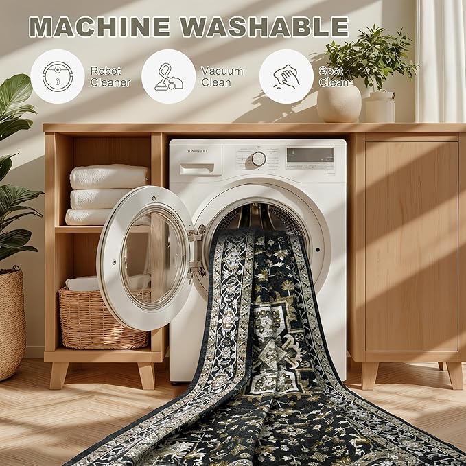 Round Area Rug for Living Room: 6ft Washable Vintage Boho Soft Thin Circle Rug - Image 7