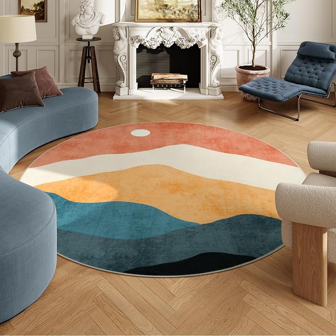 Mountain Round Rugs 8ft, Abstract Circle Rug - Image 7
